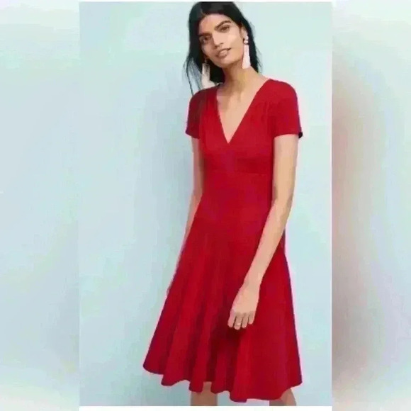 Maeve Anthropologie Lincoln Center Dress Size LP Red Fit & Flare Career Holiday - Picture 1 of 16